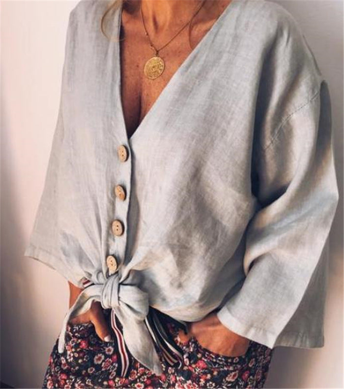 V-neck button ladies shirt - Clevecorner