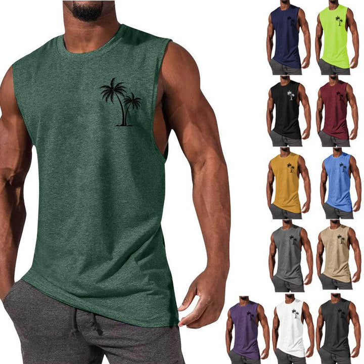 Coconut Tree Embroidery Vest Summer Beach & Workout Tank Top for Men