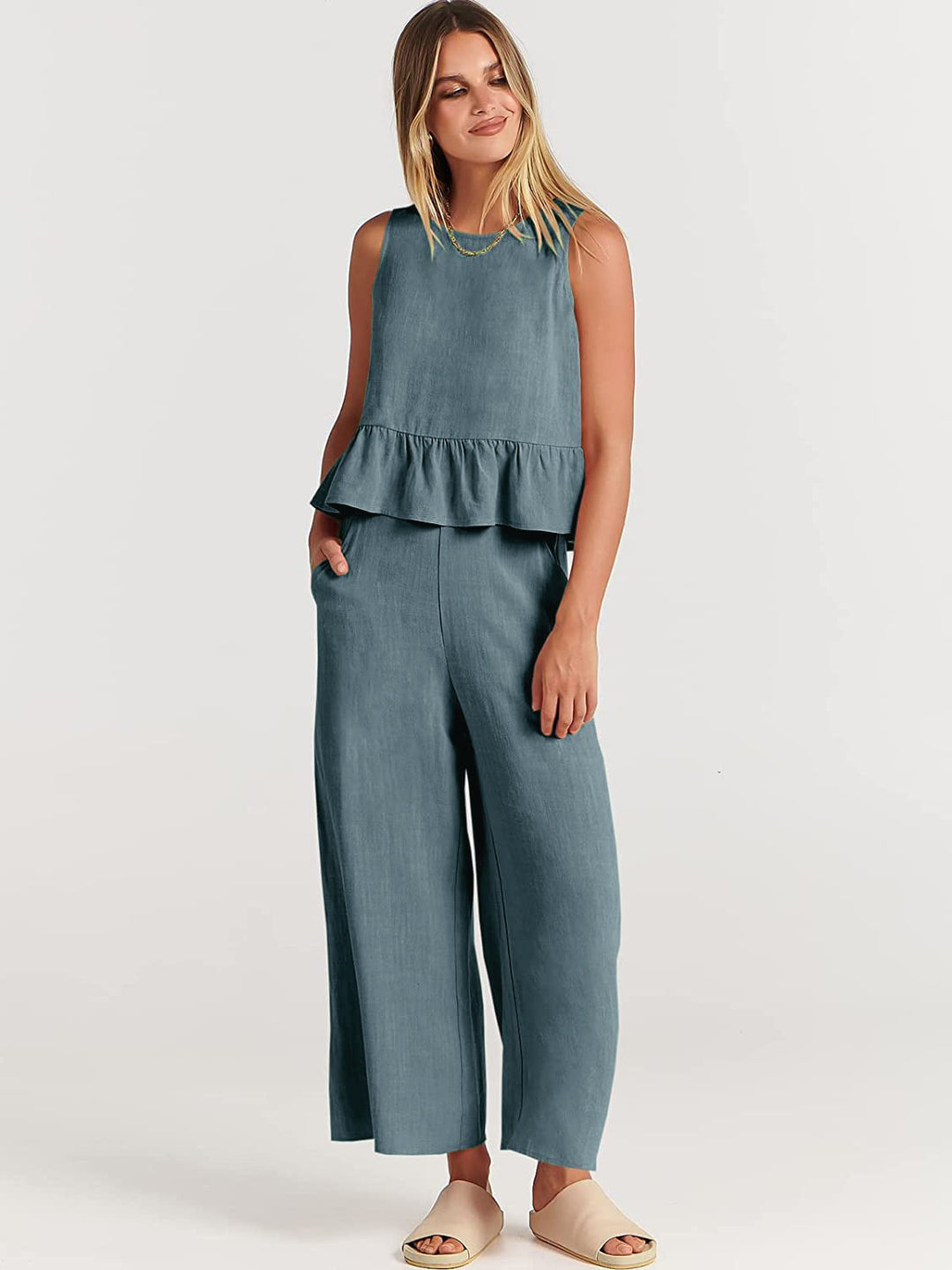 Women's Summer Sleeveless Vest & Wide-Leg Pants Set