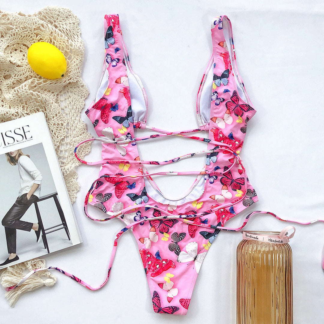 Summer Printed Openwork One-piece Swimsuit