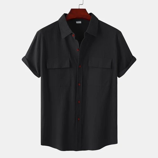 Men's Solid Color Casual Cotton Linen Short Sleeve Shirt