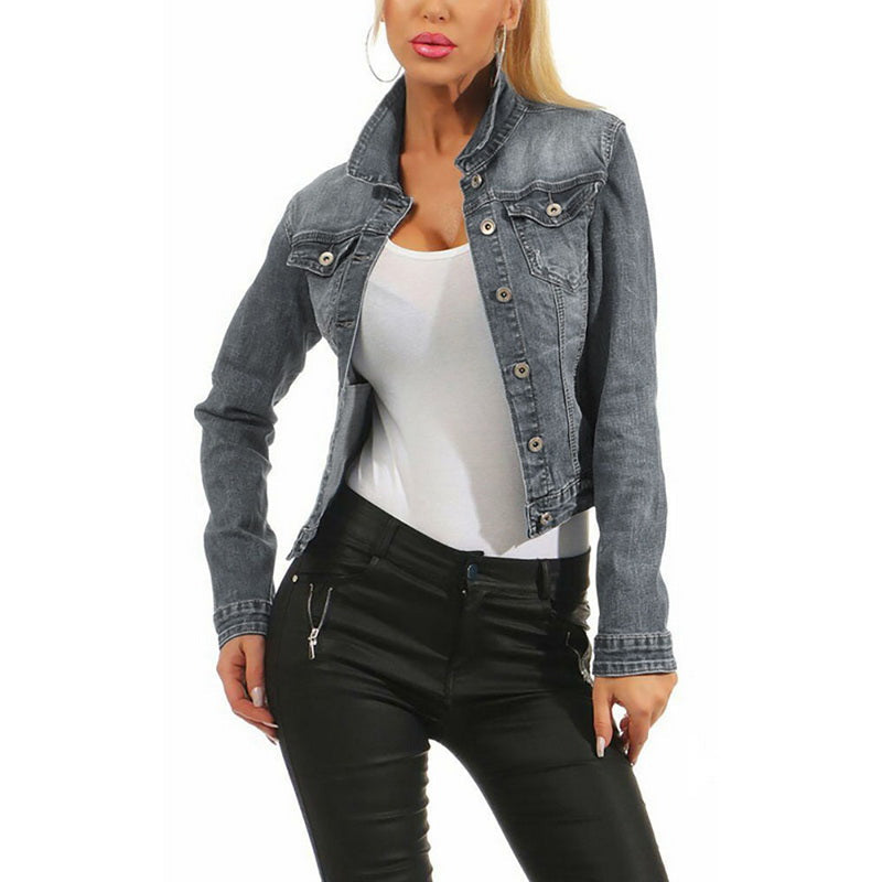 Women's denim jacket stretch denim jacket - Clevecorner