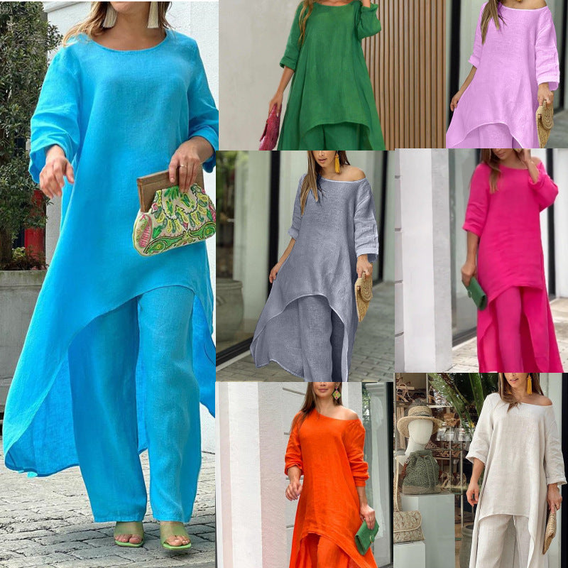 Clevecorner™ Women's Casual Loose Solid Color Two Piece Suit