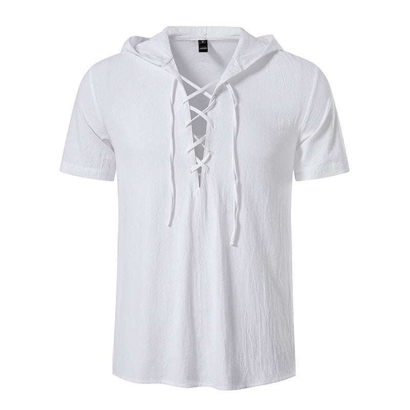 Cotton Hooded Short Sleeve Summer Shirt