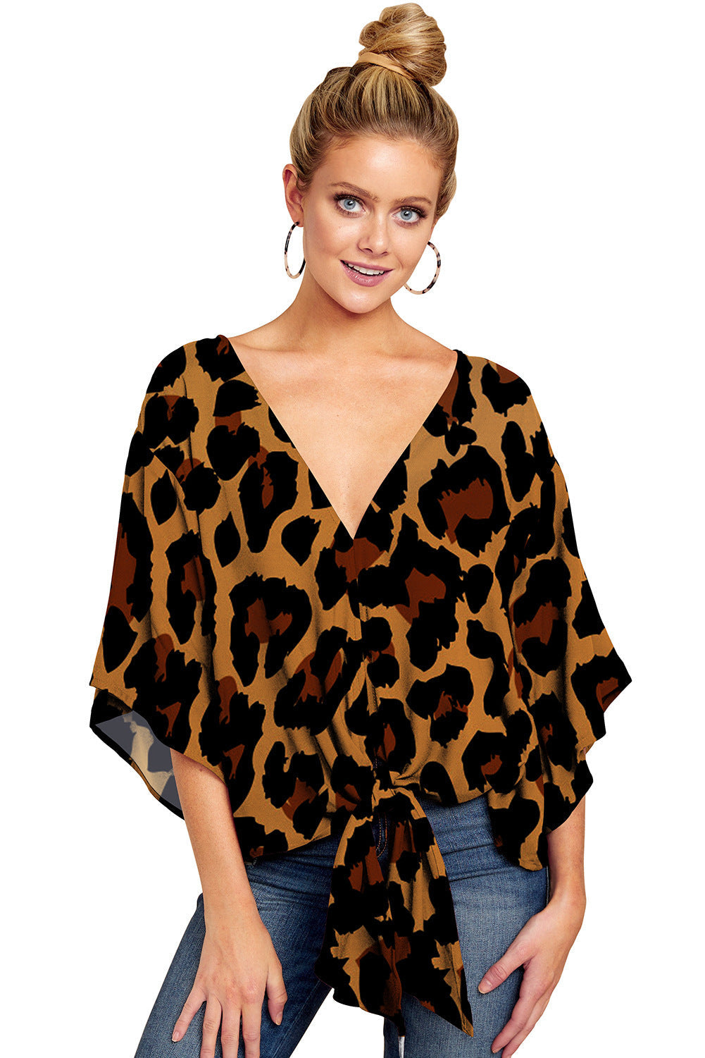 V-neck Short-sleeve Printed Loose Top - Clevecorner