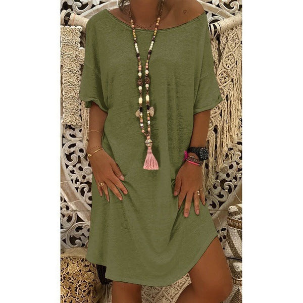 Women's Short Sleeve Loose Knitted Dress - Clevecorner