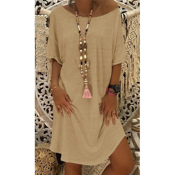 Women's Short Sleeve Loose Knitted Dress - Clevecorner