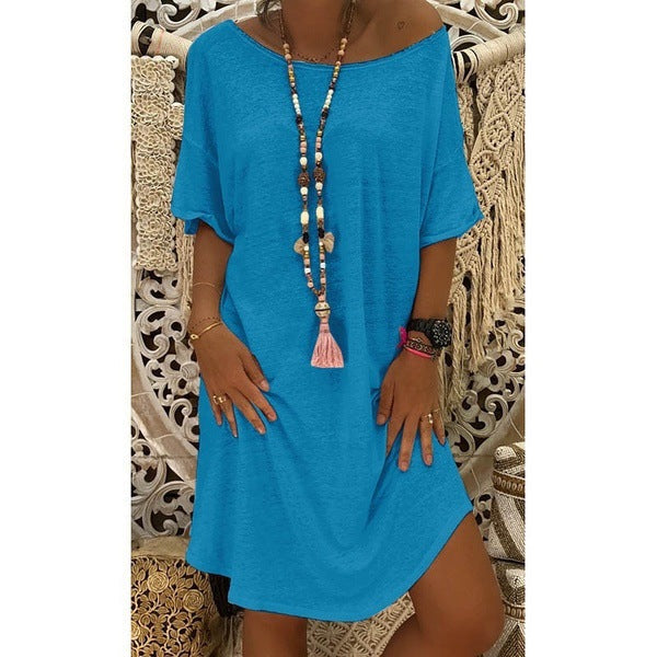 Women's Short Sleeve Loose Knitted Dress - Clevecorner