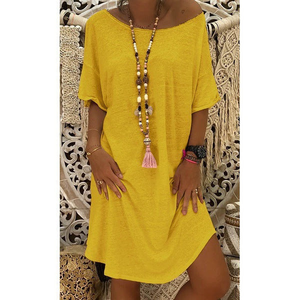 Women's Short Sleeve Loose Knitted Dress - Clevecorner