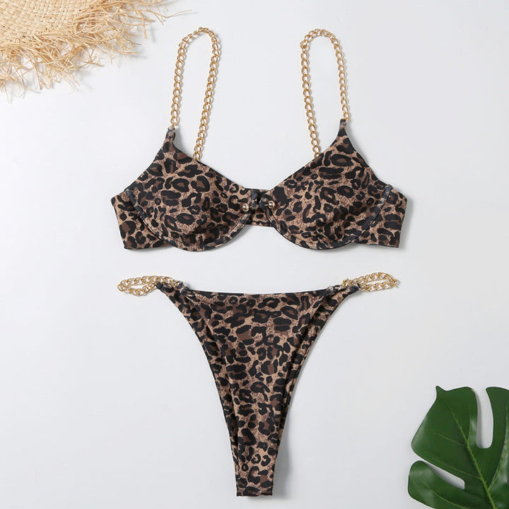 Women's Split Chain Halter Strap Bikini
