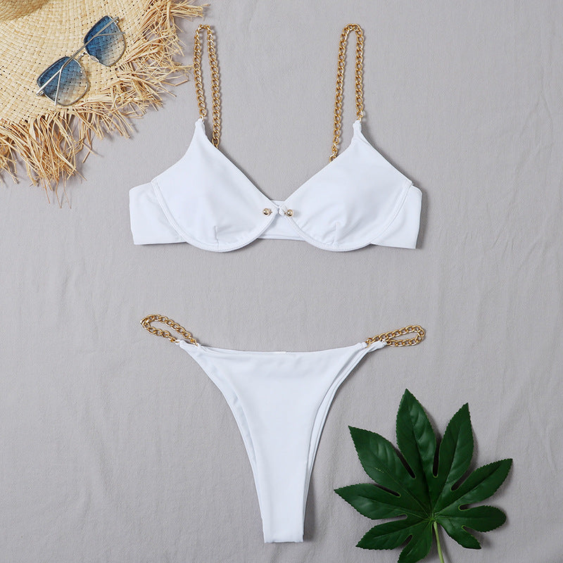 Women's Split Chain Halter Strap Bikini
