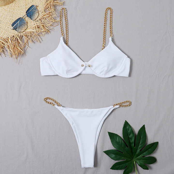 Women's Split Chain Halter Strap Bikini