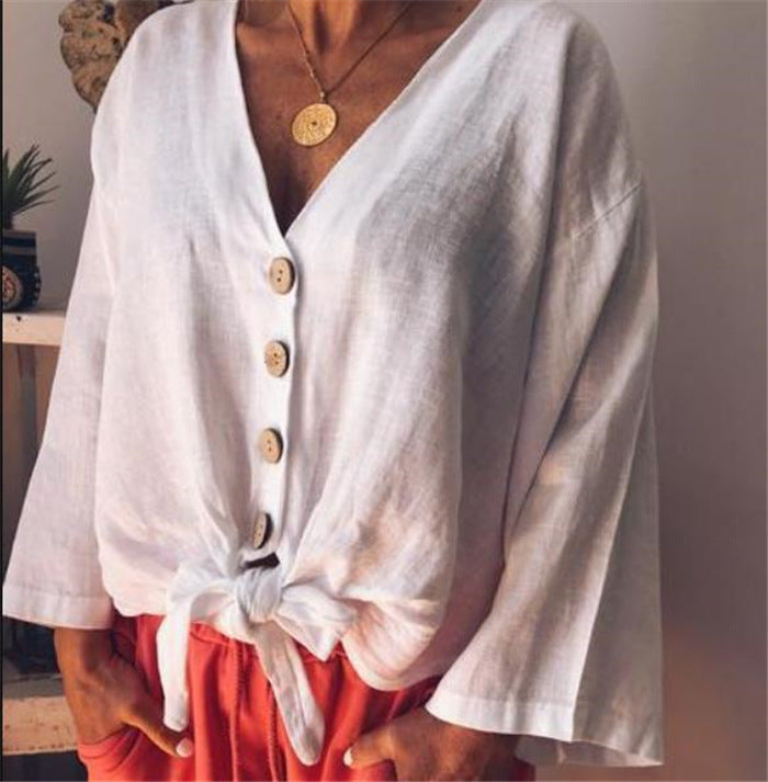 V-neck button ladies shirt - Clevecorner
