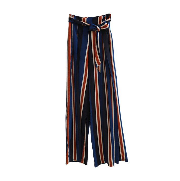 Women's striped sexy split wide-leg pants - Clevecorner