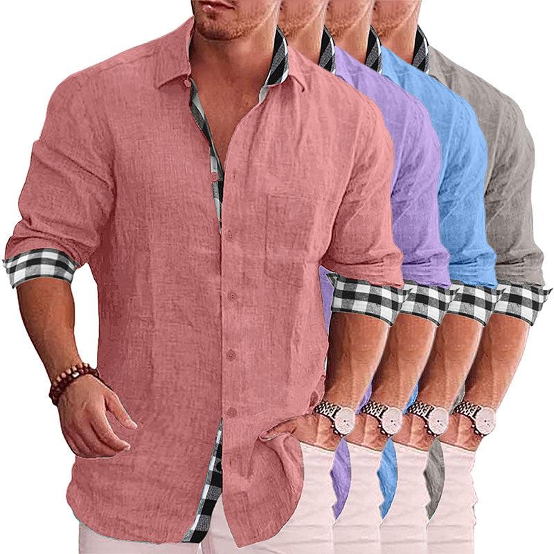 Men's Paneled Casual Buttons Pocket Long Sleeve Shirt