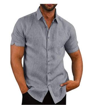 Summer Casual Solid Color Button Linen Shirt - Clevecorner