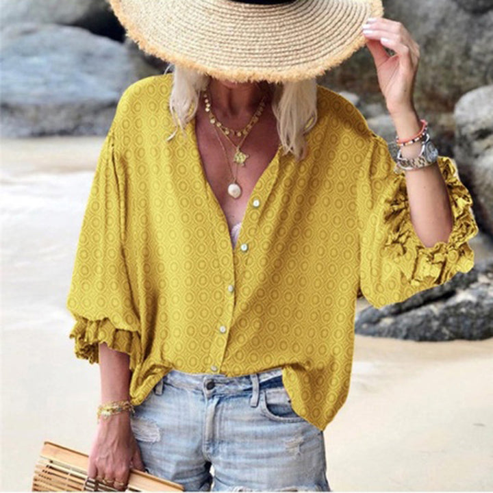 Women Loose Long-Sleeved Printed Shirt - Clevecorner