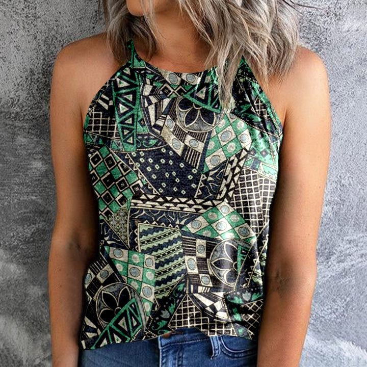 Women's Bohemian Print Vest Stitching Retro Pullover Slim Top - Clevecorner