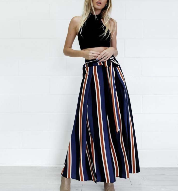 Women's striped sexy split wide-leg pants - Clevecorner