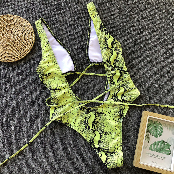Summer Printed Openwork One-piece Swimsuit