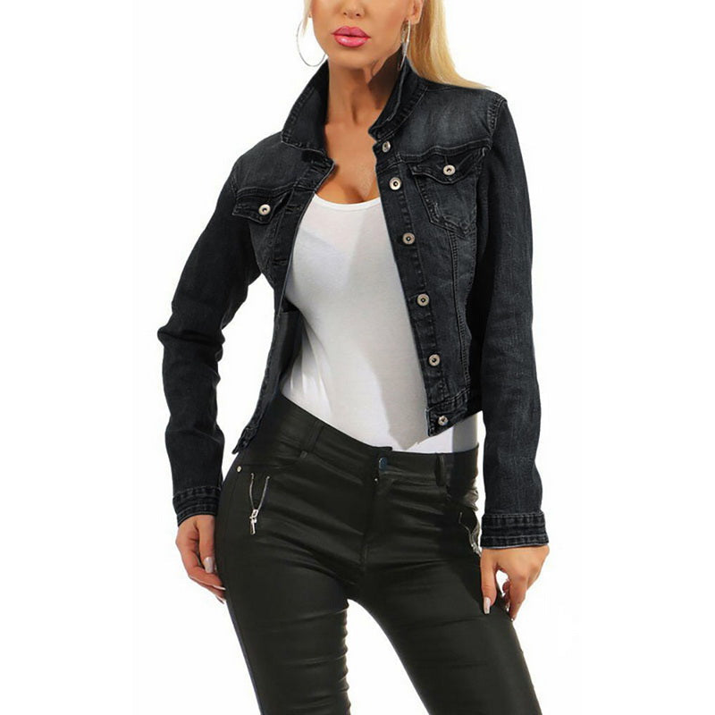 Women's denim jacket stretch denim jacket - Clevecorner