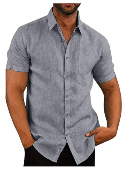 Men's Lapel Solid Color Short-Sleeve Shirt