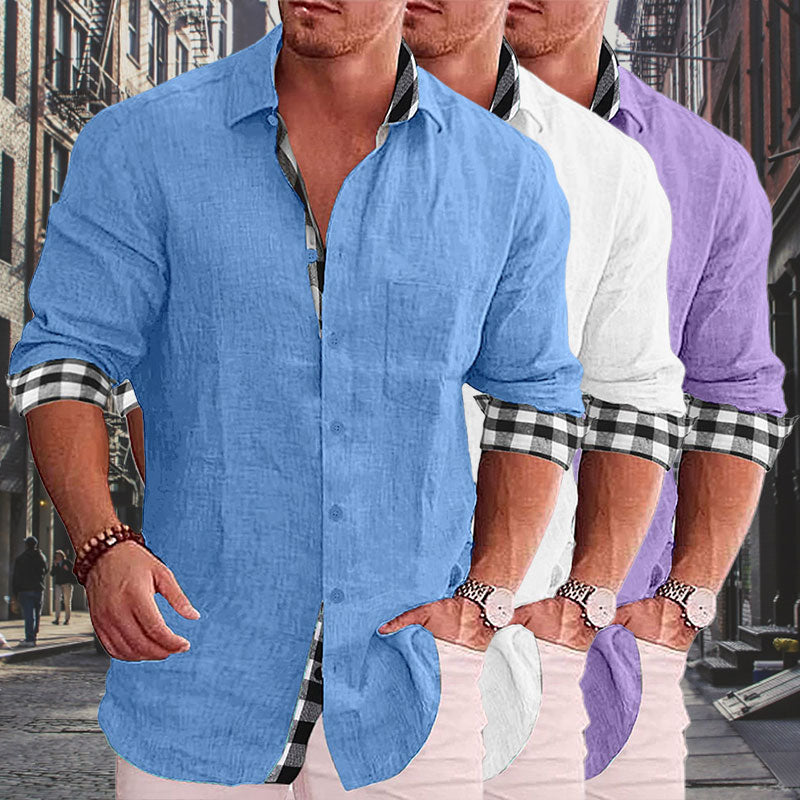 Men's Paneled Casual Buttons Pocket Long Sleeve Shirt