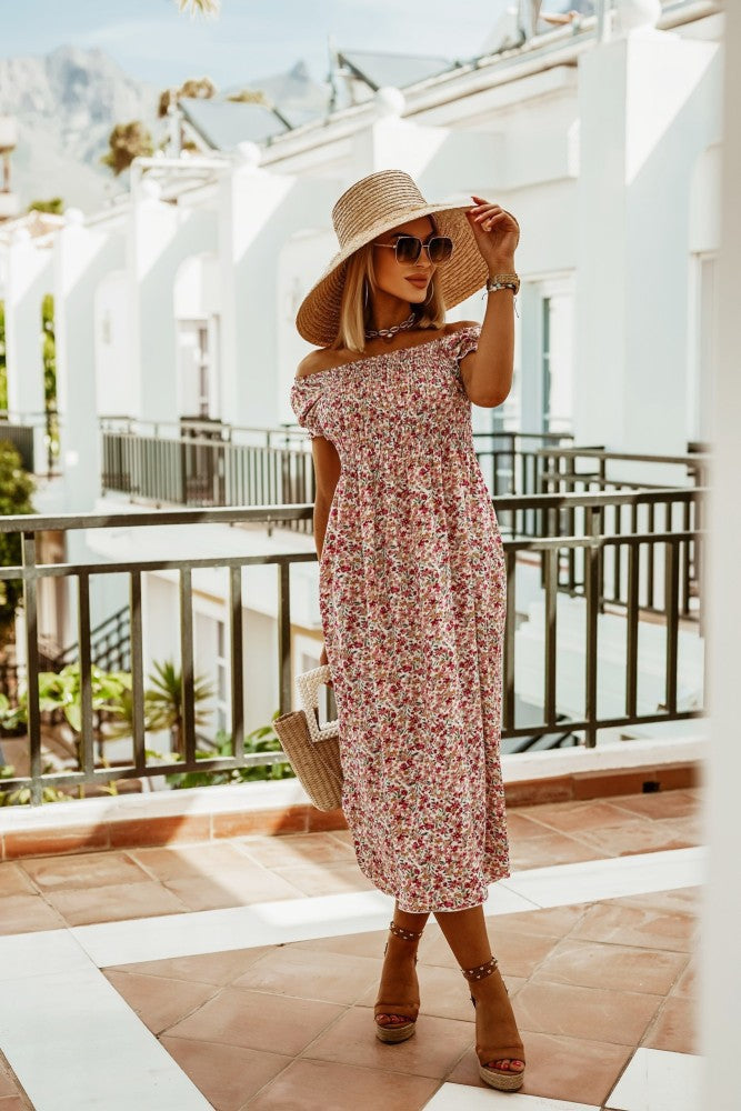 Summer Off Shoulder Boho Print Dress - Clevecorner
