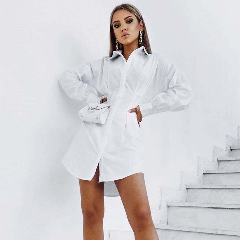 Pleated Waist Cotton Long-Sleeved Shirt