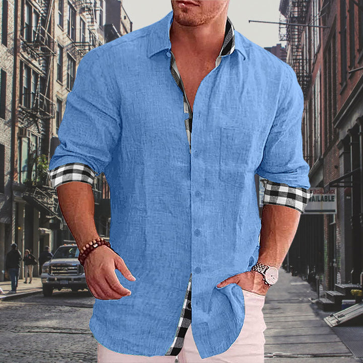 Men's Paneled Casual Buttons Pocket Long Sleeve Shirt