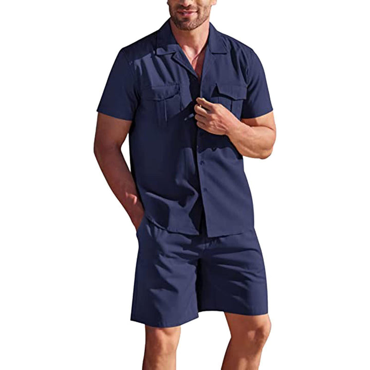 Summer Set Lapel Collar Short Sleeve Shirt & Shorts with Pockets