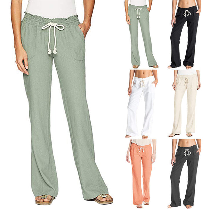 Cotton Linen Lace-up Loose Trousers