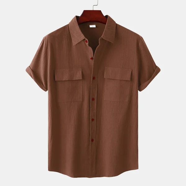 Men's Solid Color Casual Cotton Linen Short Sleeve Shirt
