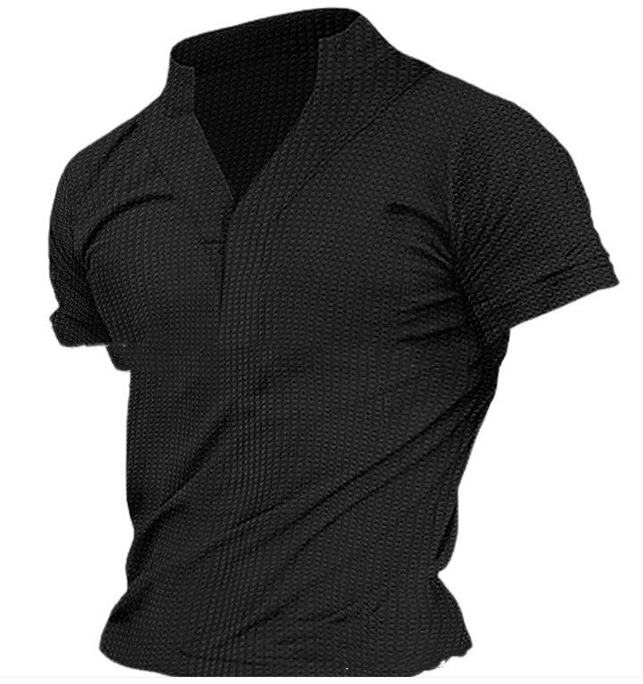 Men's Solid Color Henry Collar Waffle T-shirt