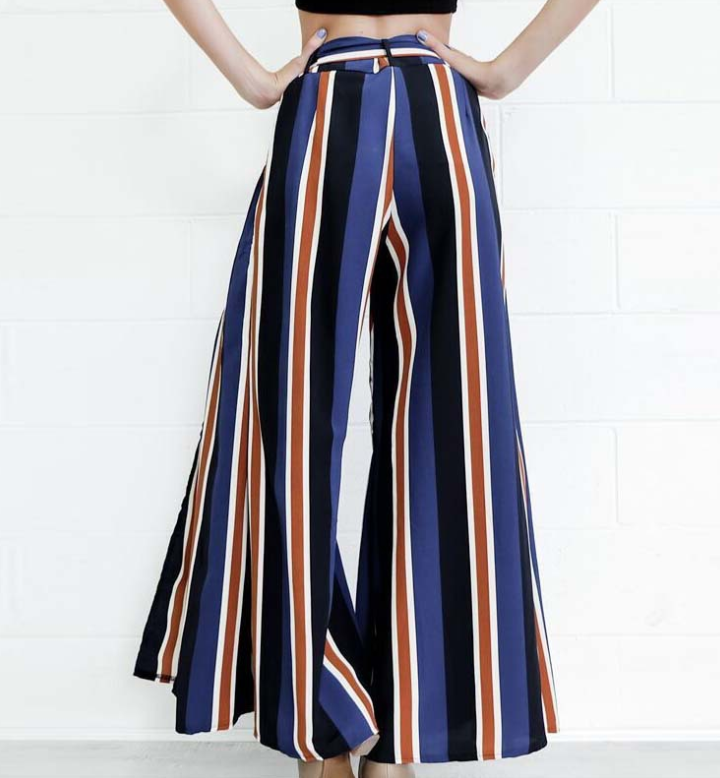 Women's striped sexy split wide-leg pants - Clevecorner
