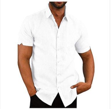 Summer Casual Solid Color Button Linen Shirt - Clevecorner