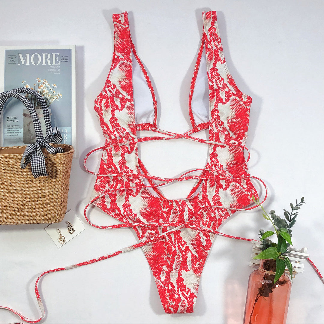 Summer Printed Openwork One-piece Swimsuit