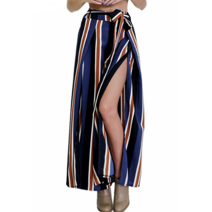 Women's striped sexy split wide-leg pants - Clevecorner