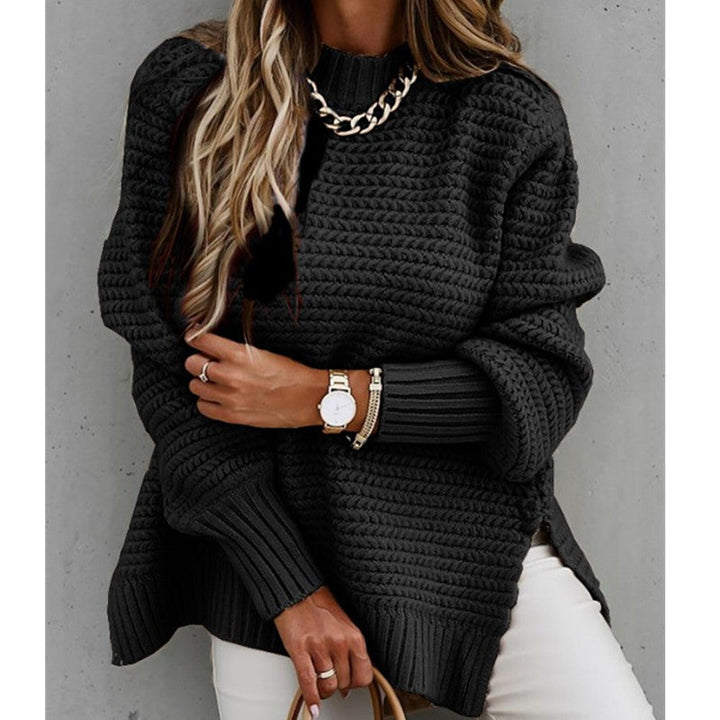 Solid Color Drawstring Side Slit Knit Sweater