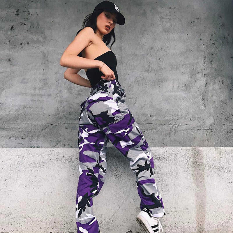 women camouflage high wait pants - Clevecorner