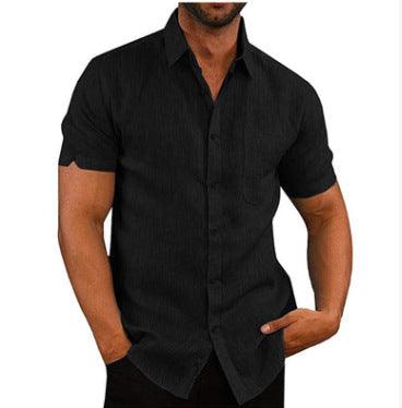 Summer Casual Solid Color Button Linen Shirt - Clevecorner