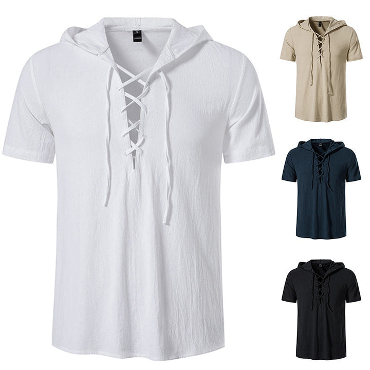 Cotton Hooded Short Sleeve Summer Shirt