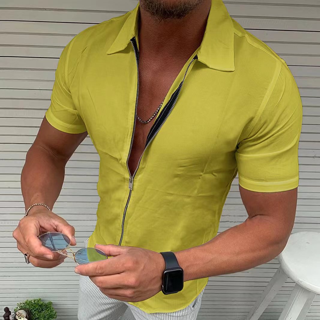 Solid Color Zipper Short Sleeve Cardigan