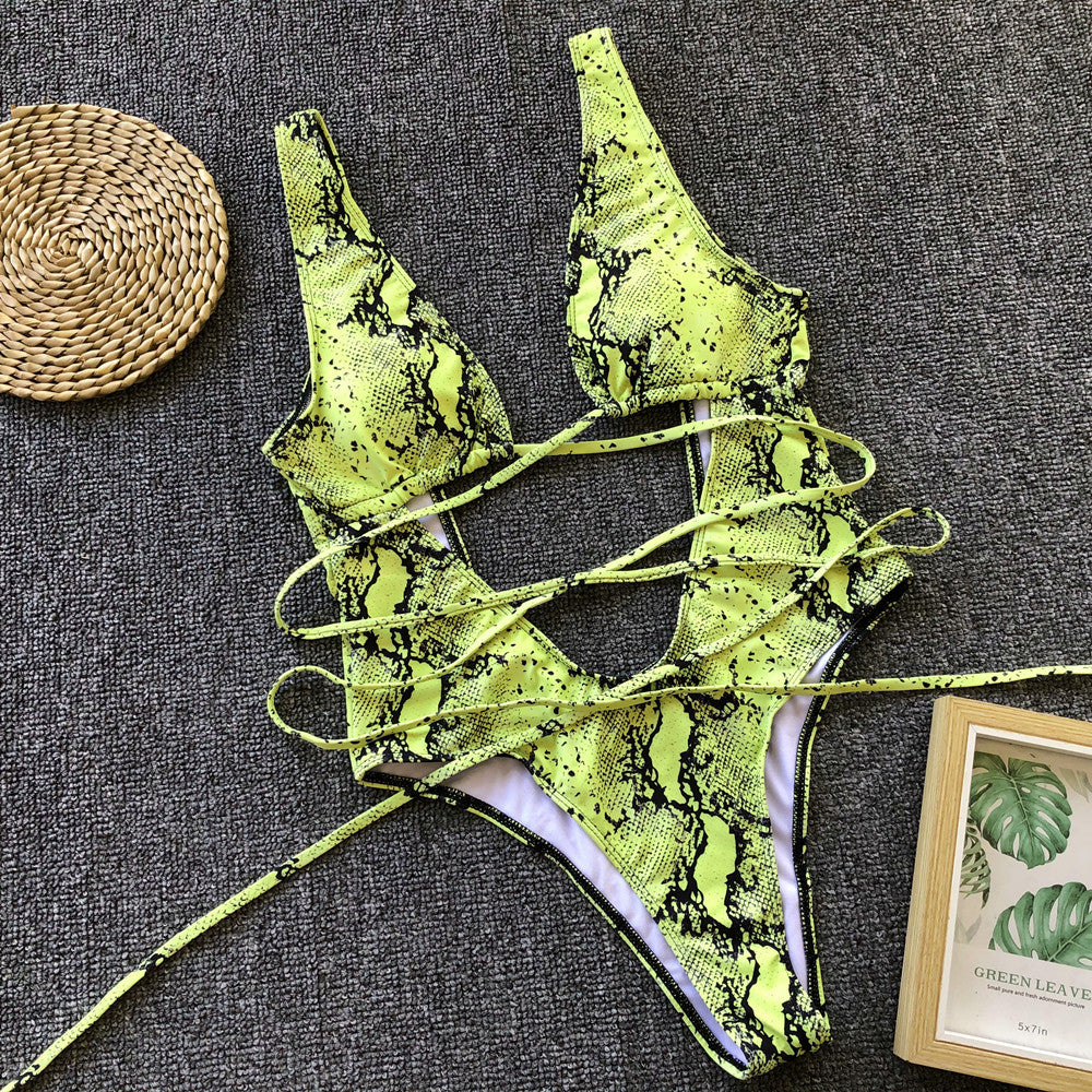 Summer Printed Openwork One-piece Swimsuit