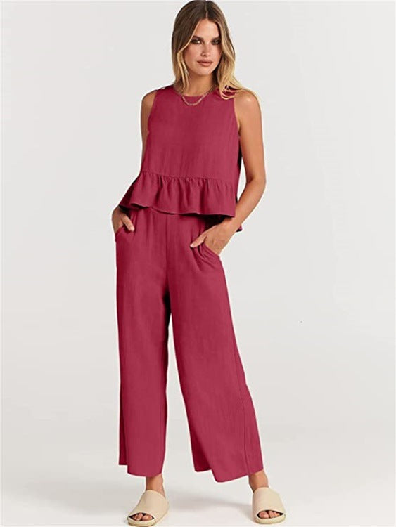 Women's Summer Sleeveless Vest & Wide-Leg Pants Set