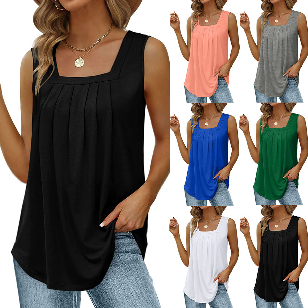 Clevecorner™ Women's Square Neck Sleeveless Vest T-Shirt