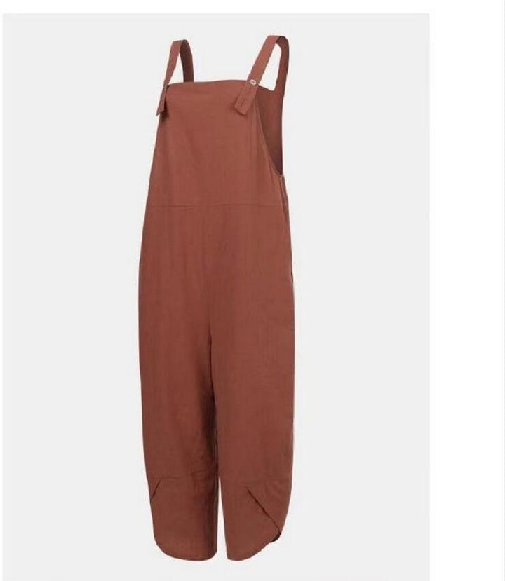 Women's Solid Color Casual Cropped Overalls - Clevecorner