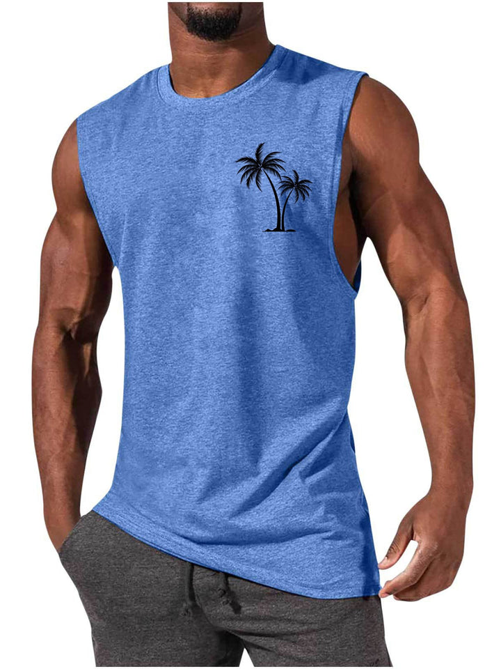 Coconut Tree Embroidery Vest Summer Beach & Workout Tank Top for Men