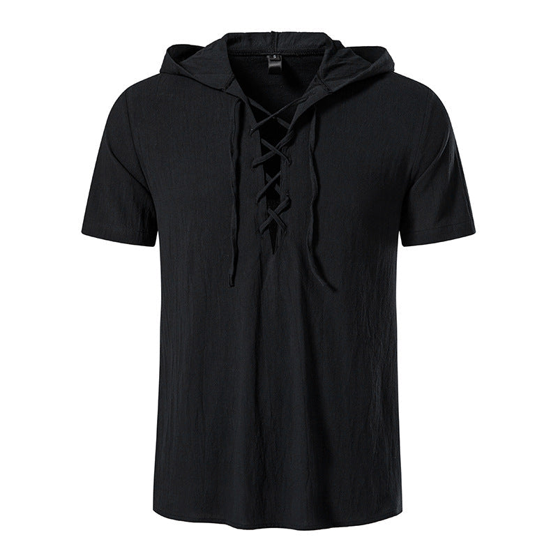 Cotton Hooded Short Sleeve Summer Shirt
