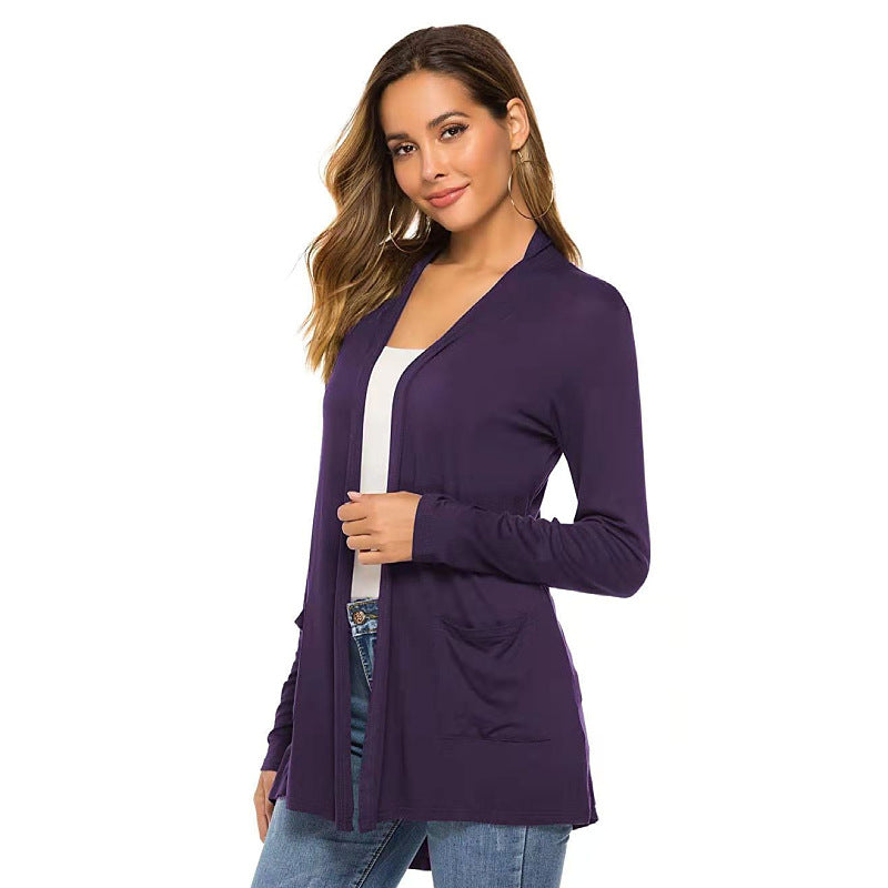 WOMEN'S CASUAL LIGHTWEIGHT OPEN FRONT LONG SLEEVE CARDIGANS - Clevecorner